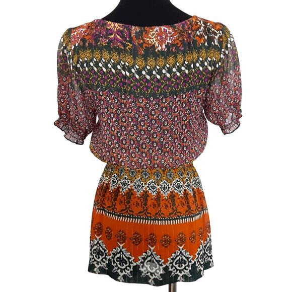 Guess Y2K Sheer Gypsy Blouse Puff Sleeve Womens S Bohemian Paisley Free Spirit - Picture 2 of 8